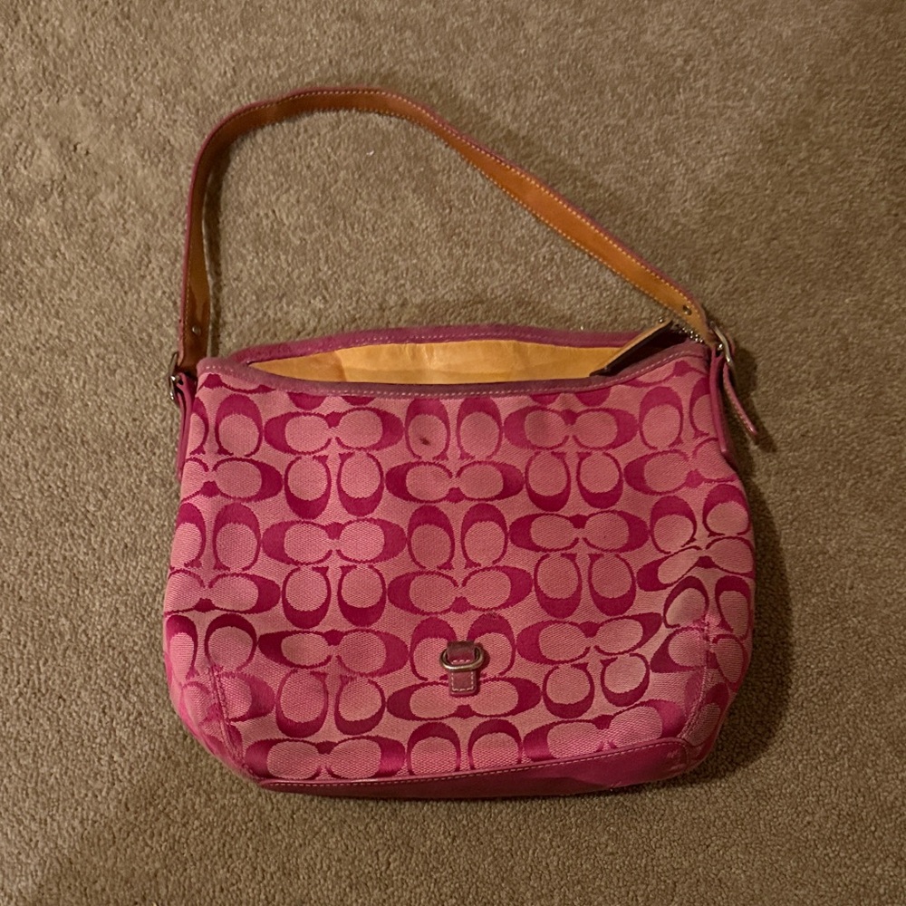 Coach Pink and Tan Shoulder Bag